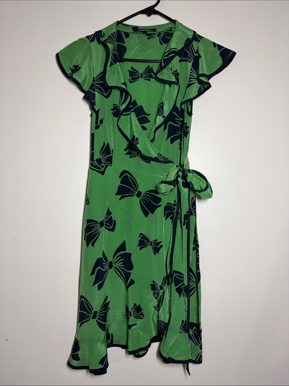 Nanette Lepore Silk Bow Printed Wrap Dress Ruffles